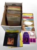A box of vinyl LP records, mainly classical.