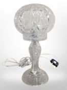 A cut-glass mushroom table lamp, height 35cm.