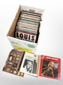A box of vinyl LP records including jazz, classical, etc.