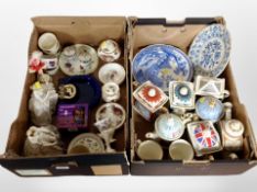 Two boxes containing collector's teapots, Royal Albert Old Country Roses cabinet china,