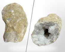 A raw clear quartz crystal geode from Portugal,