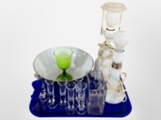 A Holmegaard Helios glass table lamp, together with a Royal Copenhagen lamp,