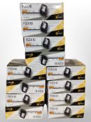 A group of Flex 10 LED flood lights, together with a pair of work boots.