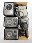 A box containing camera bag containing Ricoh XR500 camera, further camera,