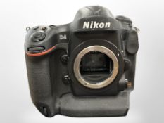 A Nikon D4 FX DSLR camera body, serial number 2070530, no battery, no charger,