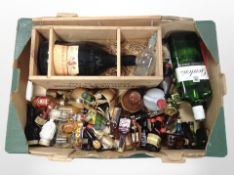 A box of various boxes of alcohol and miniatures including Gordon's gin, Château de la Gardine,