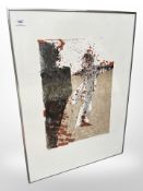 A continental colour print depicting a dancer, indistinctly signed, 57cm x 79cm.