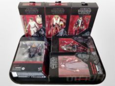 Six Hasbro Star Wars The Black Series figures, boxed.