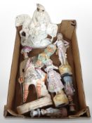 Two Victorian Staffordshire figures and further Continental bisque porcelain figures,