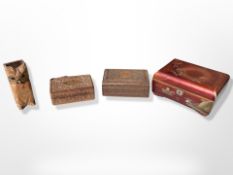 A Japanese lacquered and mother of pearl inlaid jewellery casket together with two Indian carved