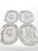 A pair of 19th century blue and white transfer printed meat plates, stamped J Wood Stepney Pottery,