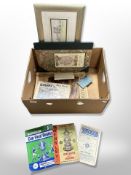 A box of several vintage football programmes including Rangers v Heart of Midlothian April 27th