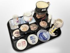 A group of Royal Copenhagen Fajance pin dishes and other wares, Royal Doulton character jug,