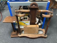 A Victorian umbrella stand together with an oak canteen and small occasional table