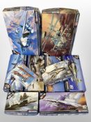 Ten Academy Hobby model kits, all aircraft.