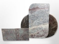 A 20th century Scandinavian polished marble rectangular coffee table with two L-shaped supports,