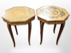 An Italian inlaid sewing table containing threads etc,