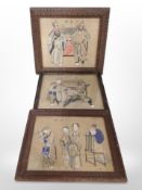 Late 19th century Japanese School : Figures in traditional dress, three watercolours on paper,