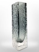 A Whitefriar's textured square section vase, height 17cm.