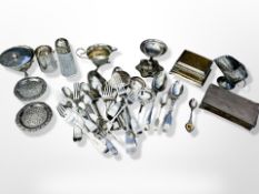 A group of silver plated trinket boxes, milk jug,