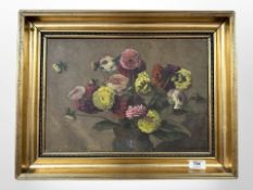 Danish school : Still life of flowers in a vase, oil on board,