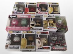 Ten Funko Pop figures including Terminator, Star Wars,