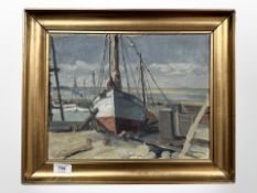 Danish school : Boats in dry dock, oil on board,