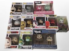 Ten Funko Pop figures including Harry Potter, Fortnite,
