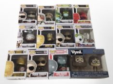 Twelve Funko Pop figures including Harry Potter, Terminator,