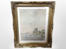 V Growther : Sailing boats on a calm river, watercolour, 33 cm x 24 cm,