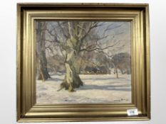 Ludwig Holm : Tree in farm land, oil on board,