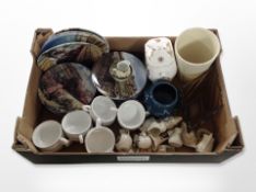 A box of crested china, Virgin trains ceramic tea cups,