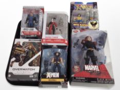 Six Hasbro and other figures including super heros,