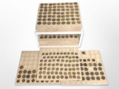 A home-made coin collector's chest containing assorted pre decimal coins
