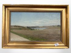 C Bloch : Farmland towards the coast, oil on canvas,