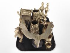 A group of brass wares including model eagle, horse and carriage,