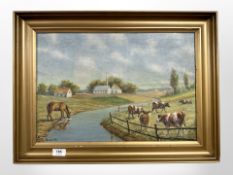 H Grum : Cattle by a river, oil on canvas,