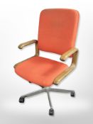 A 20th century Scandinavian office armchair on metal base