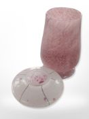A Stuart Strathearn flying saucer vase in impressions design and a further pink swirl vase by the