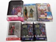 Six Hasbro, DC Collectables and Toybiz super hero figures,