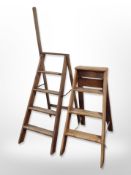 Two vintage pine step ladders