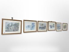 After Ken Howard : Six colour prints depicting scenes of military exercise, each 40cm x 32cm.