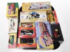 A group of boxed diecast cars, including Corgi Classics, Lledo, Burago.