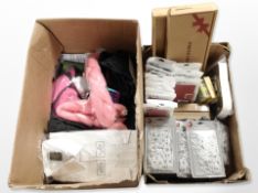 A quantity of mobile phone cases, lighting clips, clothing and other sundries.