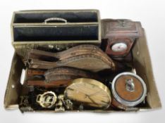 Two pairs of 19th-century bellows, a group of horse brasses, Metamec circular wall clock,