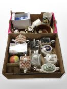 A group of Ringtons collector's teapots, further blue and white vase, other ceramics.