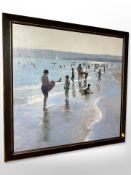 Philips (Contemporary) : Figures on a beach, oil on canvas laid to board, 59cm x 59cm,