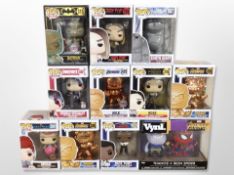 11 Funko figures including DC and Marvel.