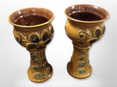 A pair of glazed ceramic jardinieres, height 45cm (as found).