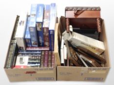 A group of jigsaws, Reader's Digest volumes, picture frames, storage footstool, etc.